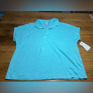 Chico’s Linen Easy Henley Polo Tee Shirt Size XL (3) in color Soft Oasis